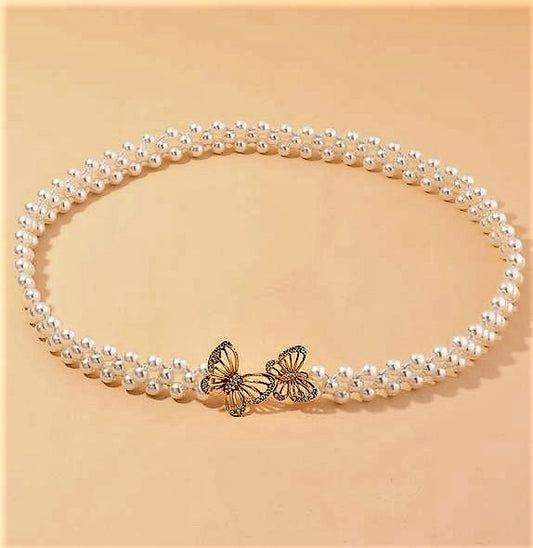 The Two Strand Butterfly Pearl Bridal Belt in Gold