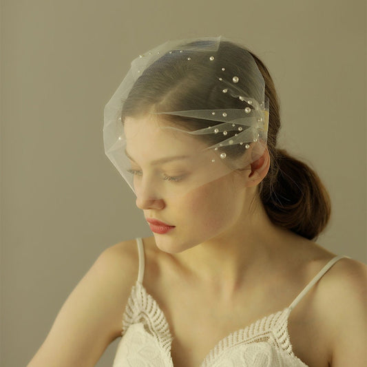 The Pearl Beaded Tulle Bridal Veil